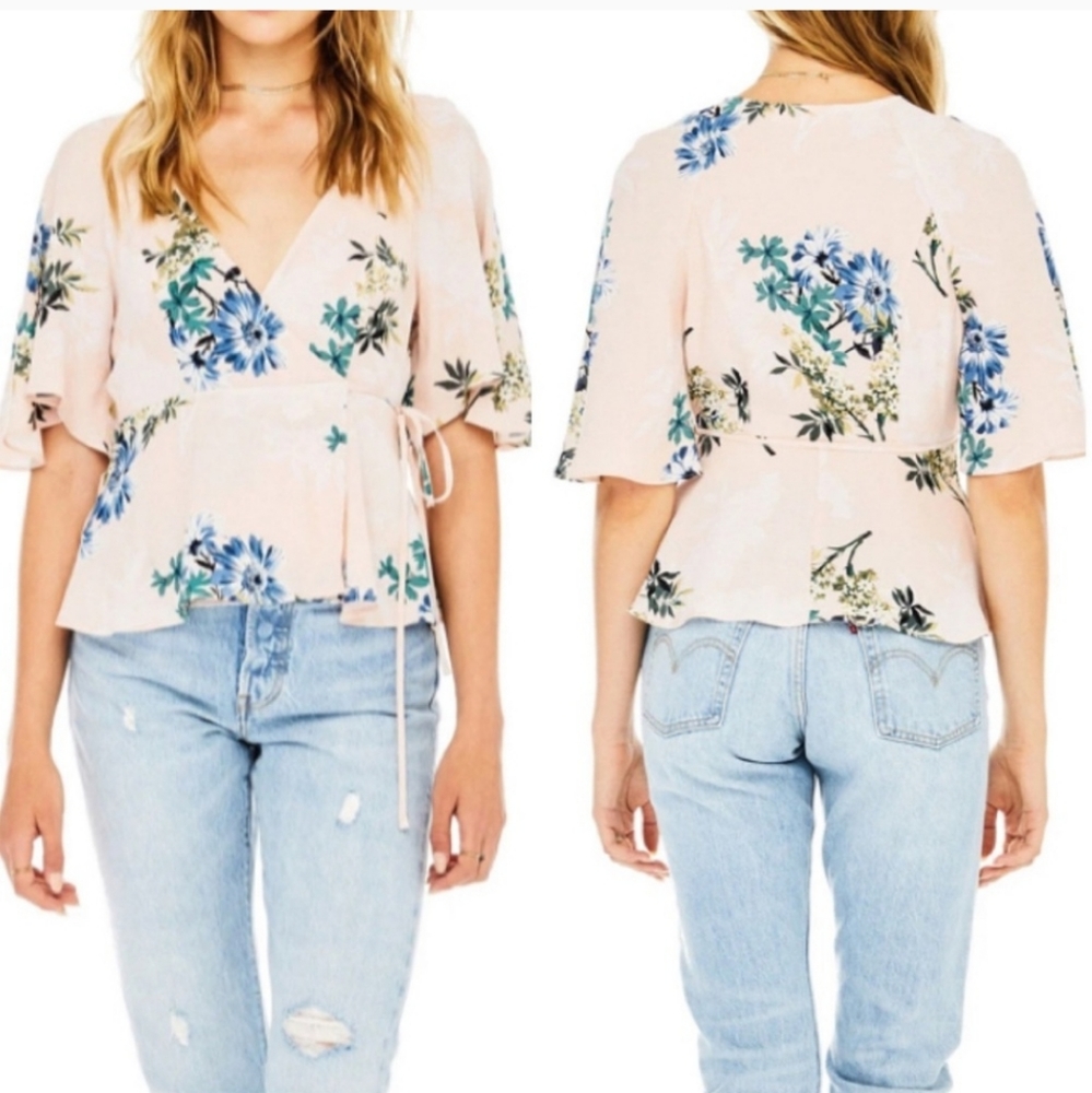 ASTR The Label Payton Floral Wrap Style Blouse